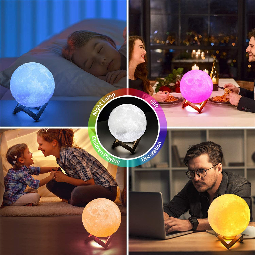 Luna Glow LED Moon Lamp 3D Timeable Dimmable Rechargeable Bedside Table Desk Lamp Children's Leds Night Light